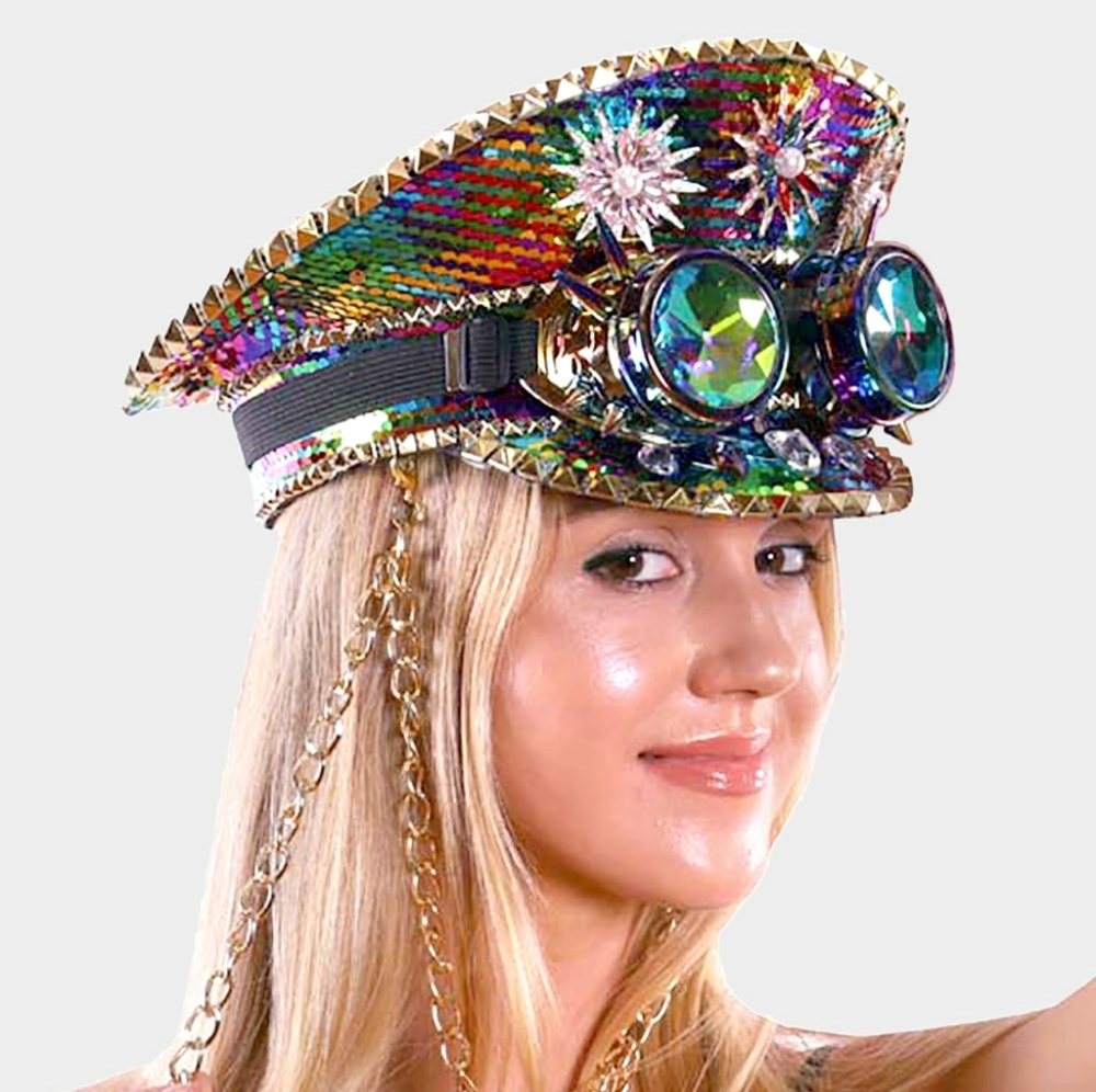 Steampunk Goggle Sequin Festival Captains Hat